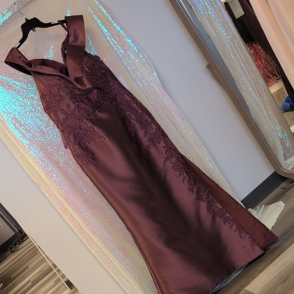 Mon Cheri Raisin Color Evening Gown